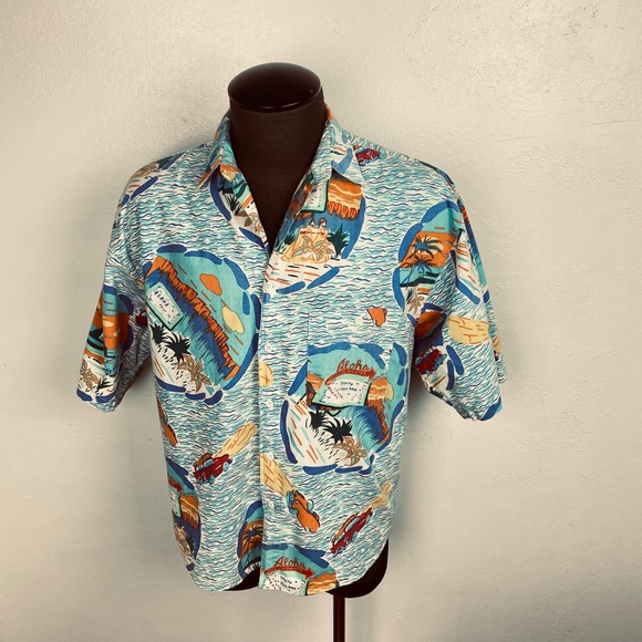 Vintage Mens Big Waves Heet Sportswear Shirt Medium Aloha Print Short Sleeve - Picture 9 of 12